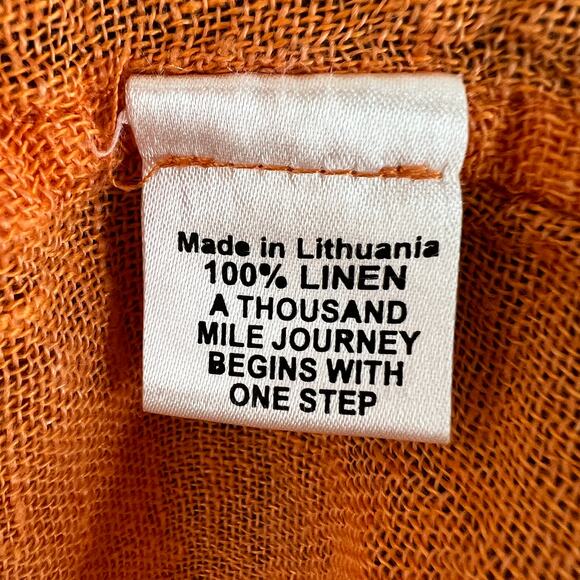 FLAX Orange Tunic Top Linen Scoop Neck Inverted Pleat 3/4 Sleeve Size S Small - Picture 9 of 10